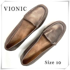Vionic Debbie Leather Slip on Driving Flats Loafer Metallic Brown AQ-05 Size 10